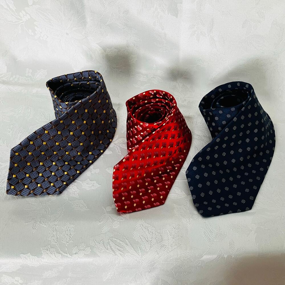 Ermenegildo Zegna Silk Tie Lot 3 Polka Dot Geometric Designer Neckties